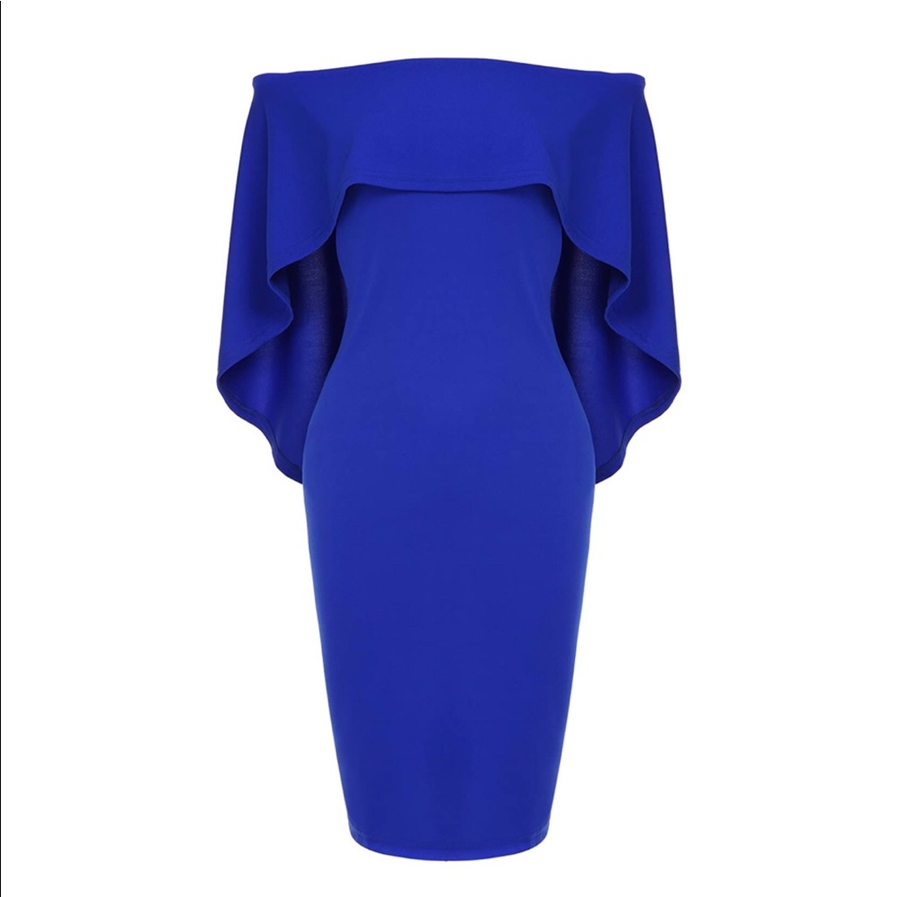 Royal overlay off shoulder Blue fit evening dress